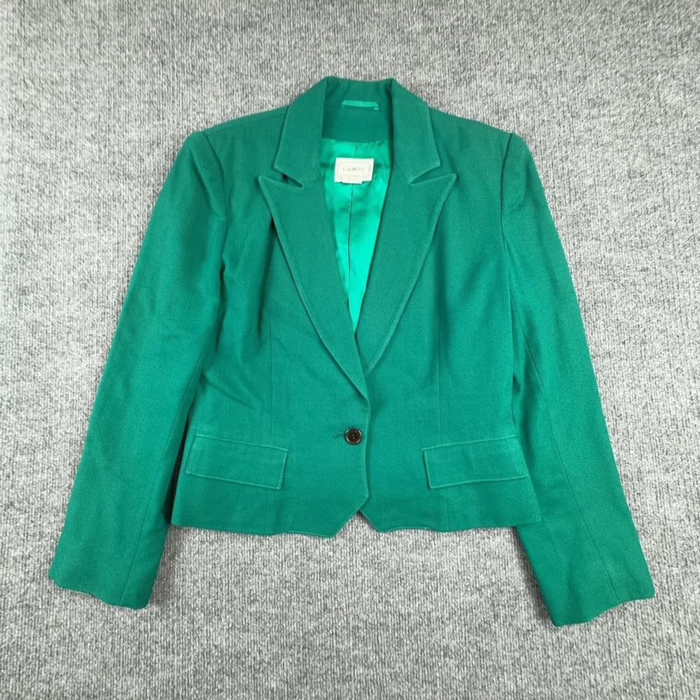 VTG J. Gallery Blazer Women 7/8 Green Wool One Button Lined Suit Jacket Career